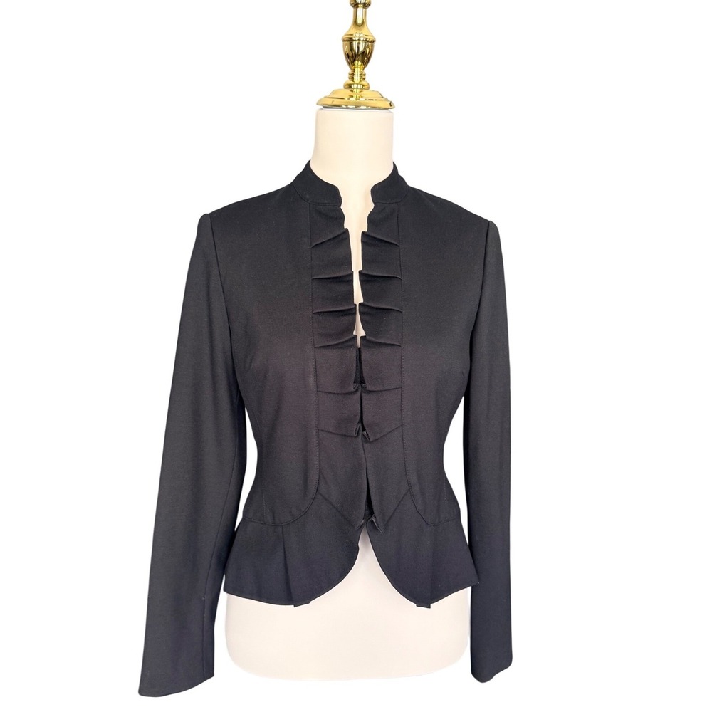 INC International Concepts Petite Black Ruffle Front Peplum‎ Blazer Jacket PP